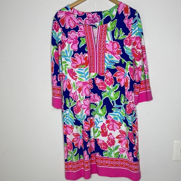 Rezobay Chloe print cotton knit 3/4 sleeves dress size Large never worn - Picture 2 of 5